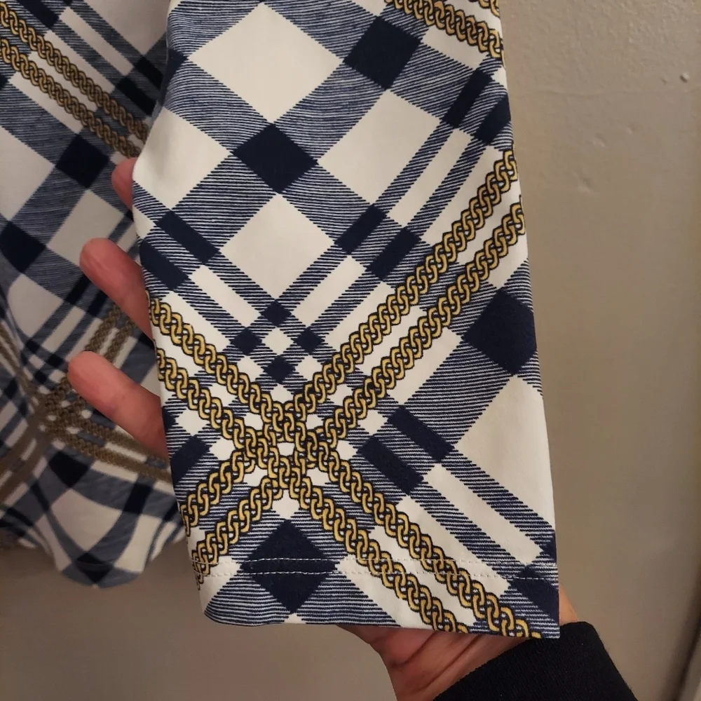 J MCLAUGHLIN Signature Catalina Cloth Blue And White Plaid 3/4 Length Sleeve Top - Picture 5 of 11